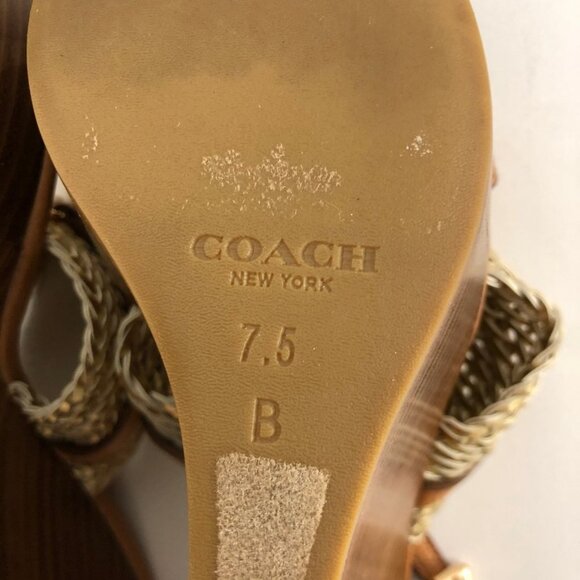COACH WEDGE PLATFORM SANDALS GOLD BROWN SIZE 7.5 - Picture 6 of 8